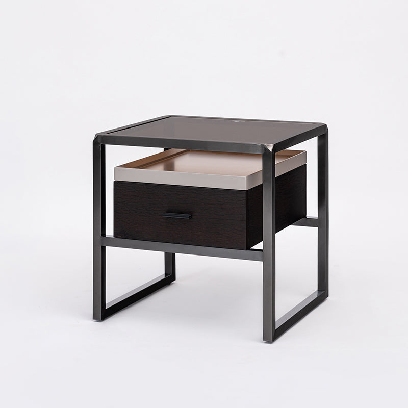 Contemporary Creative Square Stainless Steel Frame Bedside Table - 1 Drawer Nightstand For Bedroom Lumendat