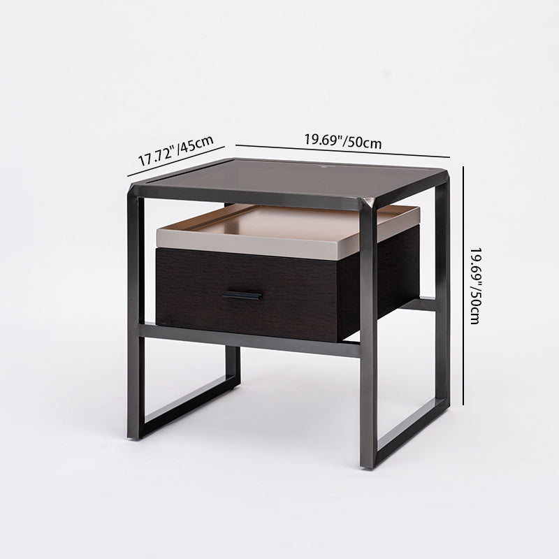 Contemporary Creative Square Stainless Steel Frame Bedside Table - 1 Drawer Nightstand For Bedroom Lumendat