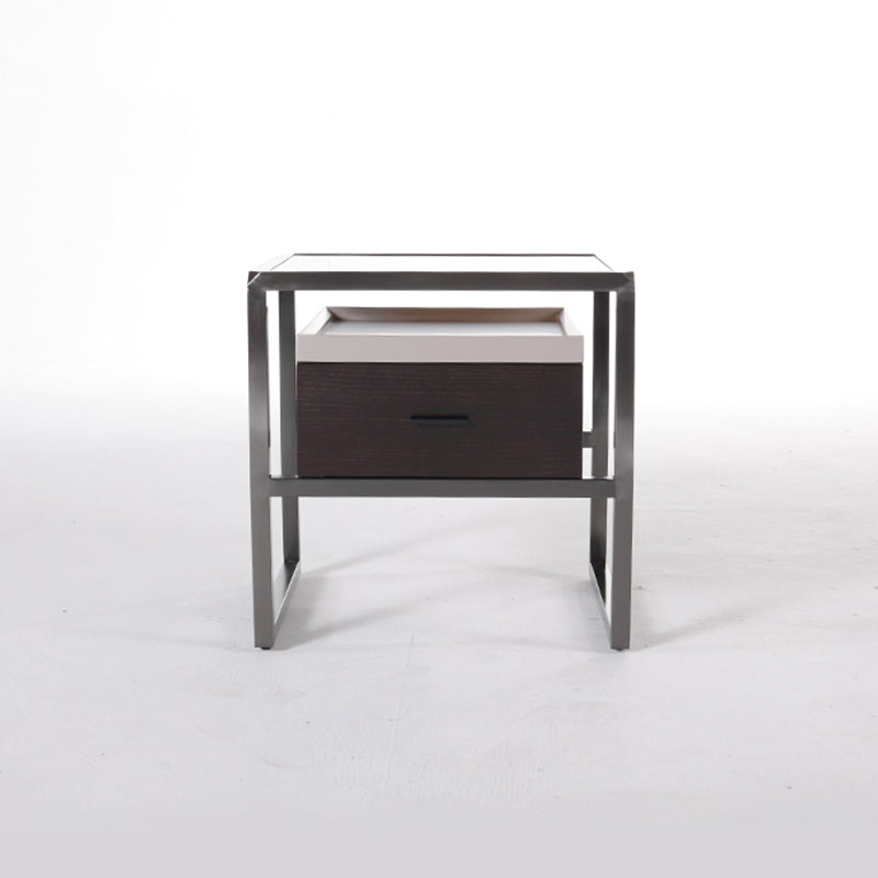 Contemporary Creative Square Stainless Steel Frame Bedside Table - 1 Drawer Nightstand For Bedroom Lumendat