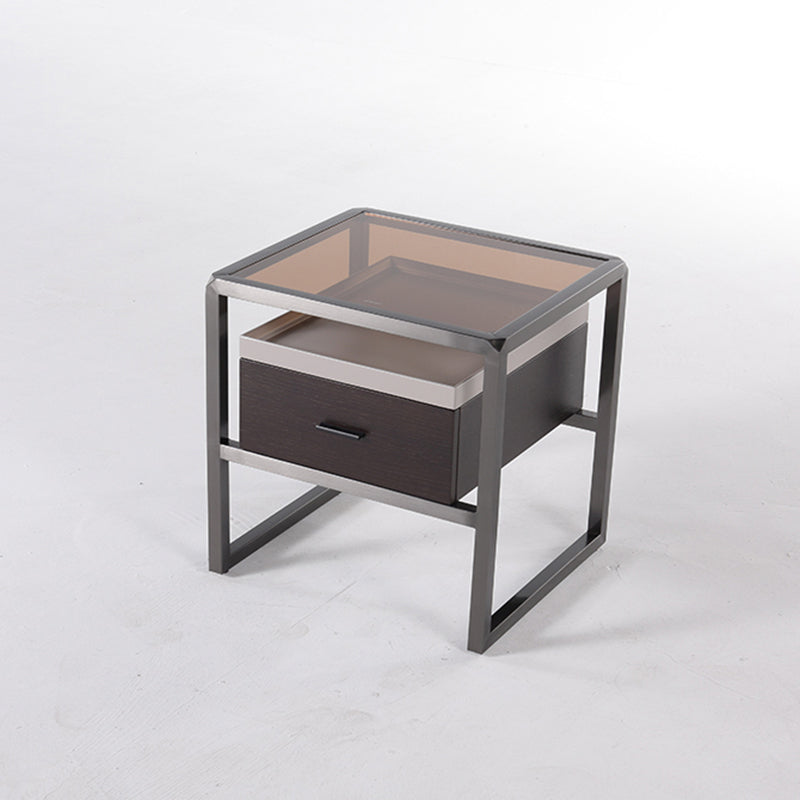Contemporary Creative Square Stainless Steel Frame Bedside Table - 1 Drawer Nightstand For Bedroom Lumendat