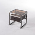 Contemporary Creative Square Stainless Steel Frame Bedside Table - 1 Drawer Nightstand For Bedroom Lumendat