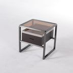 Contemporary Creative Square Stainless Steel Frame Bedside Table - 1 Drawer Nightstand For Bedroom Lumendat
