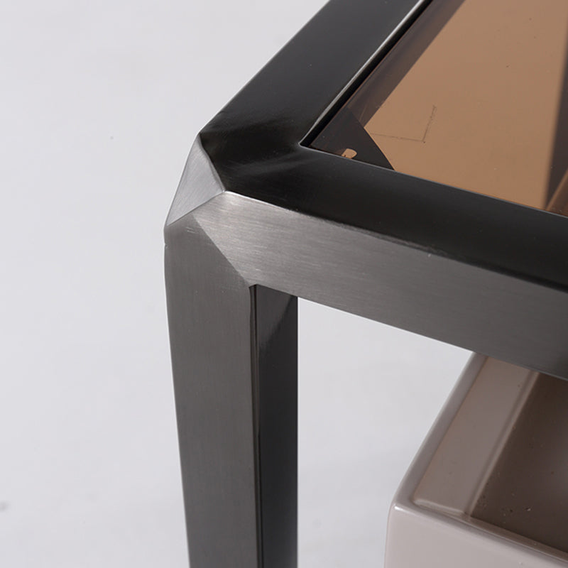Contemporary Creative Square Stainless Steel Frame Bedside Table - 1 Drawer Nightstand For Bedroom Lumendat