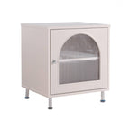 Contemporary Scandinavian Ribbed Glass Door Bedside Table - Semi-Transparent Nightstand For Bedroom Lumendat