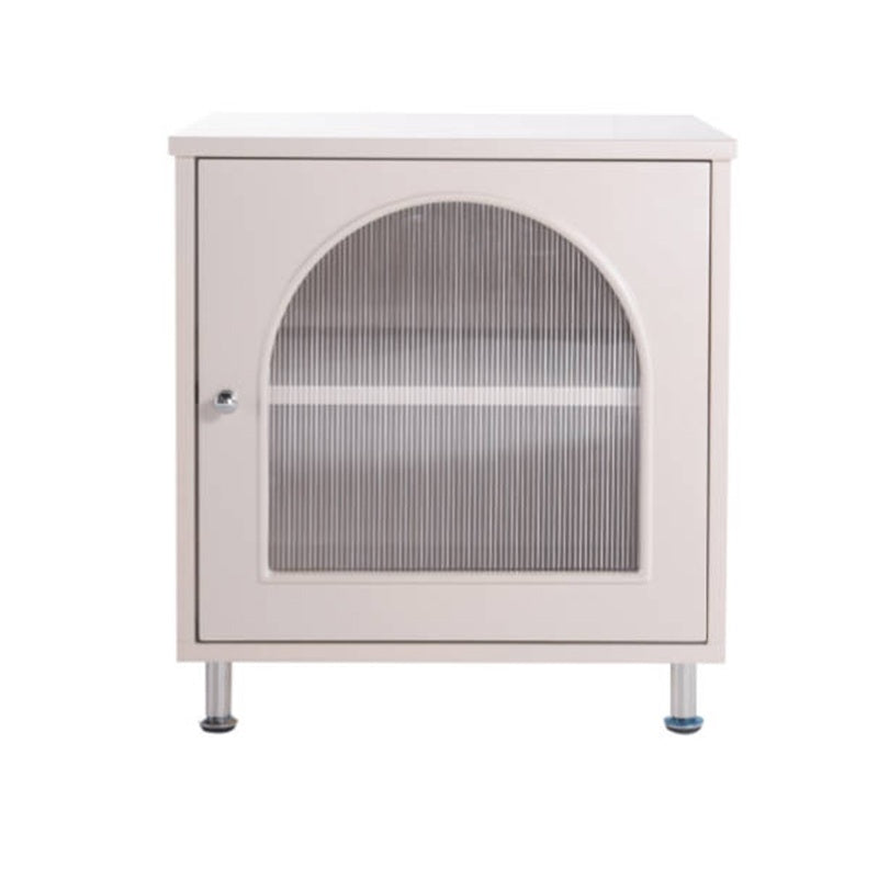 Contemporary Scandinavian Ribbed Glass Door Bedside Table - Semi-Transparent Nightstand For Bedroom Lumendat