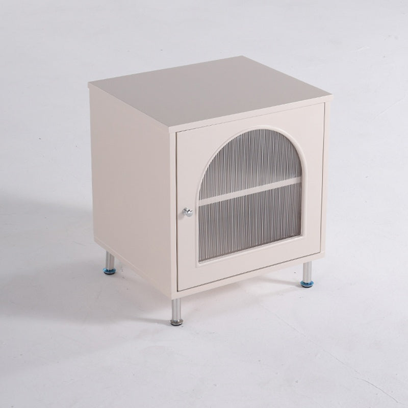 Contemporary Scandinavian Ribbed Glass Door Bedside Table - Semi-Transparent Nightstand For Bedroom Lumendat