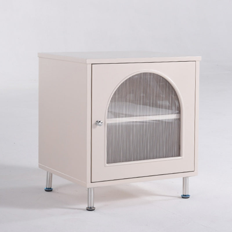 Contemporary Scandinavian Ribbed Glass Door Bedside Table - Semi-Transparent Nightstand For Bedroom Lumendat