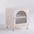 Contemporary Scandinavian Ribbed Glass Door Bedside Table - Semi-Transparent Nightstand For Bedroom Lumendat
