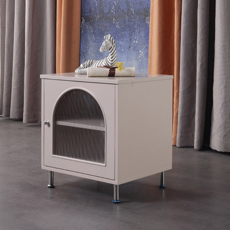 Contemporary Scandinavian Ribbed Glass Door Bedside Table - Semi-Transparent Nightstand For Bedroom Lumendat