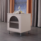Contemporary Scandinavian Ribbed Glass Door Bedside Table - Semi-Transparent Nightstand For Bedroom Lumendat
