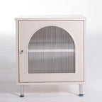 Contemporary Scandinavian Ribbed Glass Door Bedside Table - Semi-Transparent Nightstand For Bedroom Lumendat