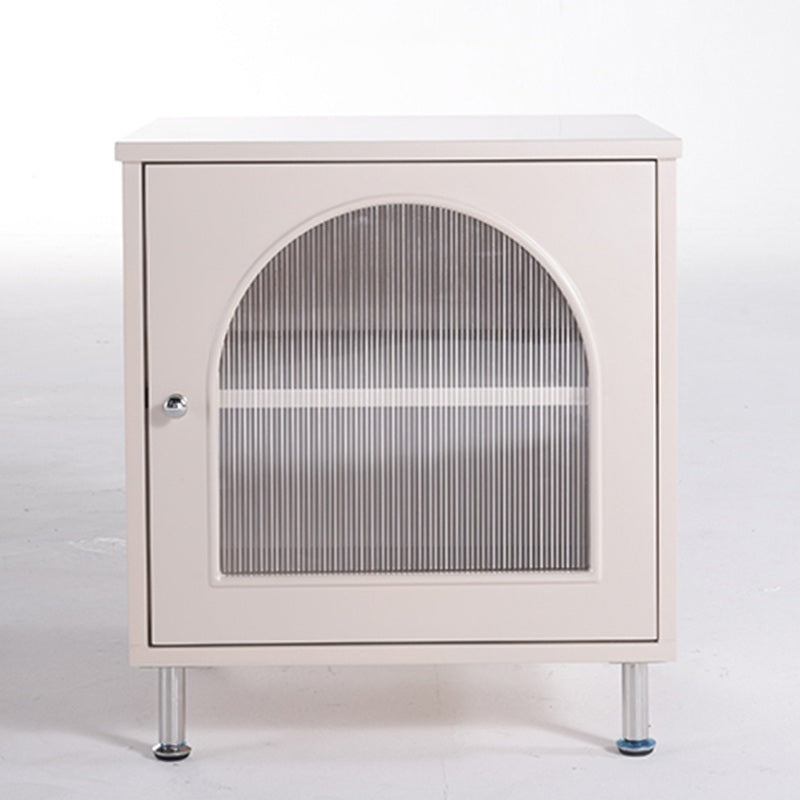 Contemporary Scandinavian Ribbed Glass Door Bedside Table - Semi-Transparent Nightstand For Bedroom Lumendat