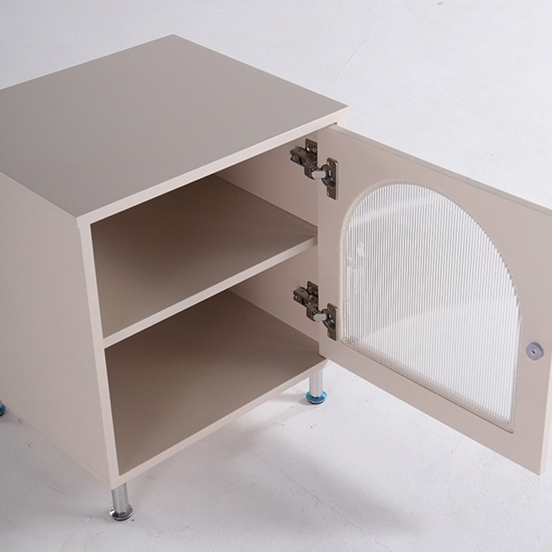 Contemporary Scandinavian Ribbed Glass Door Bedside Table - Semi-Transparent Nightstand For Bedroom Lumendat