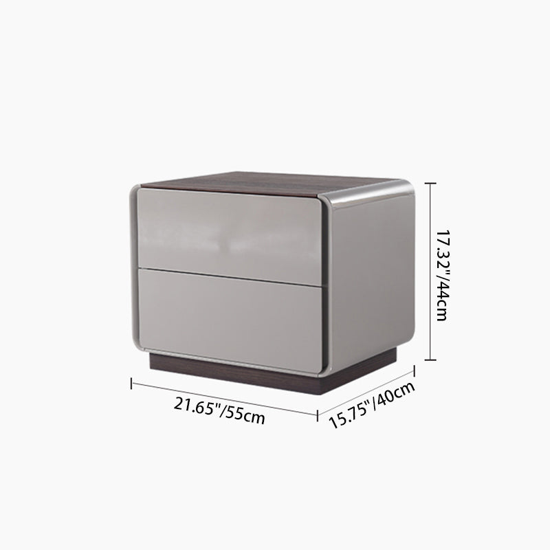 Contemporary Nordic High Gloss Bedside Table - Rounded Corners 2 Drawers Nightstand For Bedroom Lumendat