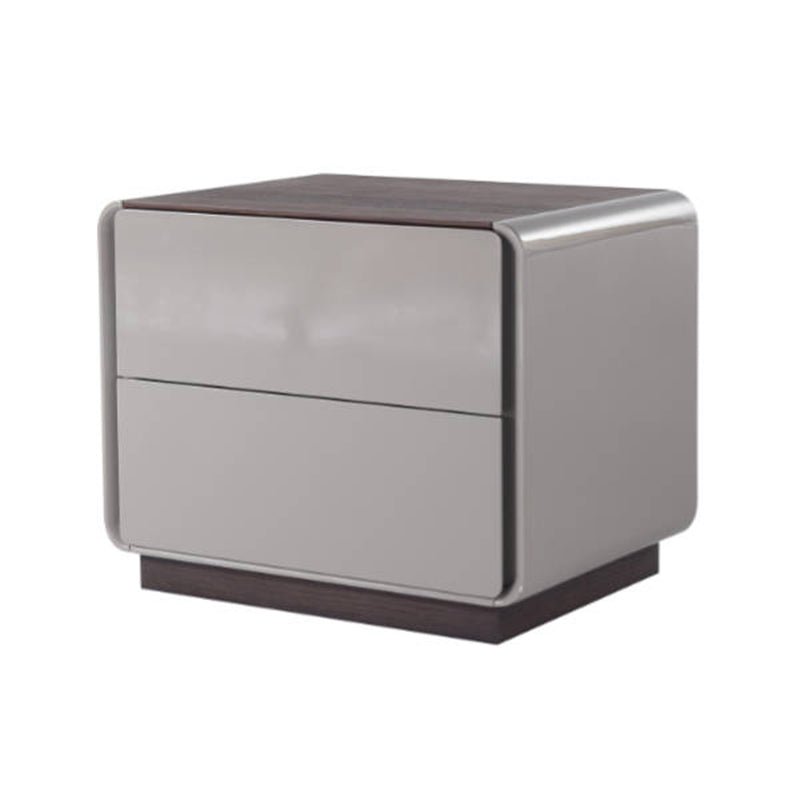 Contemporary Nordic High Gloss Bedside Table - Rounded Corners 2 Drawers Nightstand For Bedroom Lumendat
