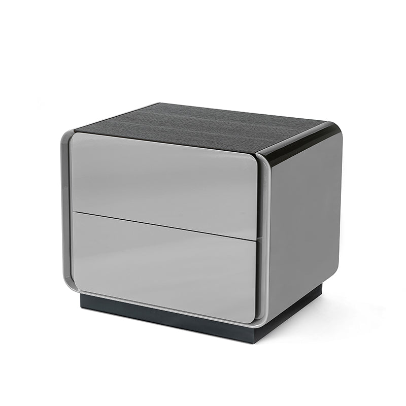 Contemporary Nordic High Gloss Bedside Table - Rounded Corners 2 Drawers Nightstand For Bedroom Lumendat