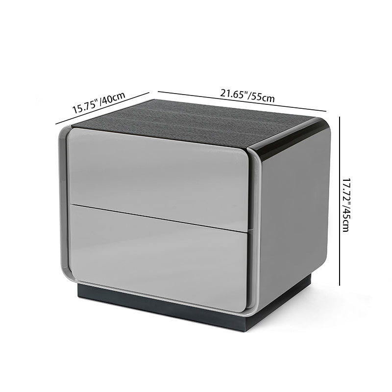 Contemporary Nordic High Gloss Bedside Table - Rounded Corners 2 Drawers Nightstand For Bedroom Lumendat