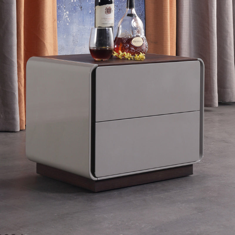 Contemporary Nordic High Gloss Bedside Table - Rounded Corners 2 Drawers Nightstand For Bedroom Lumendat