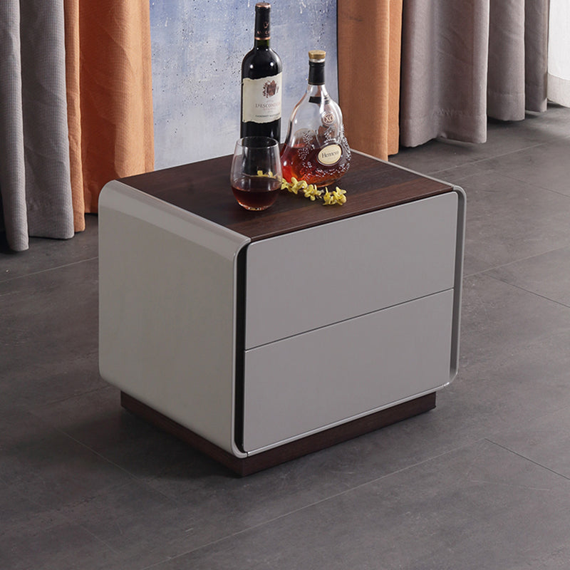 Contemporary Nordic High Gloss Bedside Table - Rounded Corners 2 Drawers Nightstand For Bedroom Lumendat