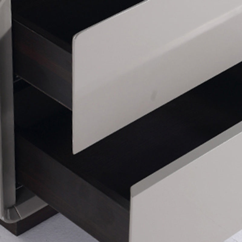 Contemporary Nordic High Gloss Bedside Table - Rounded Corners 2 Drawers Nightstand For Bedroom Lumendat