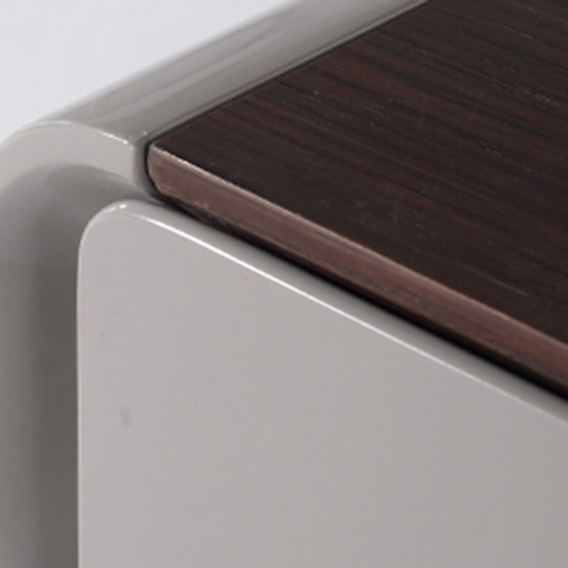Contemporary Nordic High Gloss Bedside Table - Rounded Corners 2 Drawers Nightstand For Bedroom Lumendat