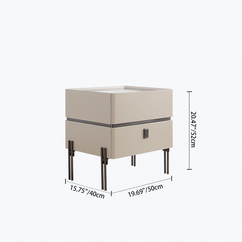 Contemporary Nordic Sintered Stone Bedside Table - 2 Drawers Alloy Legs Nightstand For Bedroom Lumendat
