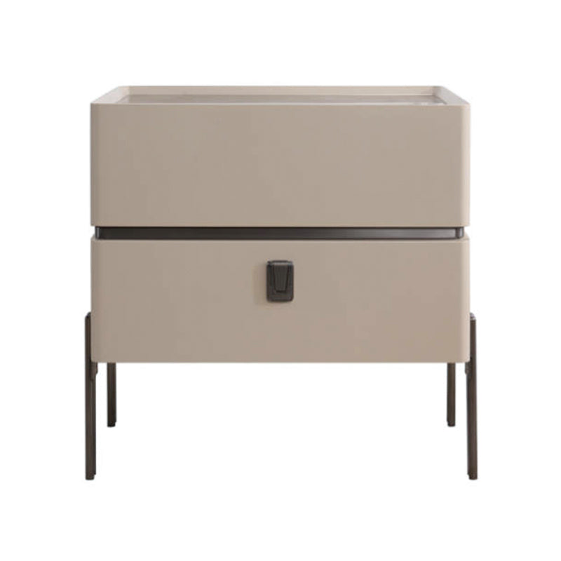 Contemporary Nordic Sintered Stone Bedside Table - 2 Drawers Alloy Legs Nightstand For Bedroom Lumendat