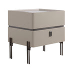 Contemporary Nordic Sintered Stone Bedside Table - 2 Drawers Alloy Legs Nightstand For Bedroom Lumendat