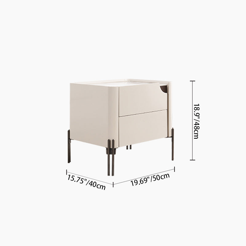 Contemporary Scandinavian Hidden Handle Asymmetry Bedside Table - 2 Drawers Titanium Alloy Base Nightstand For Bedroom Lumendat