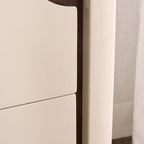 Contemporary Scandinavian Hidden Handle Asymmetry Bedside Table - 2 Drawers Titanium Alloy Base Nightstand For Bedroom Lumendat