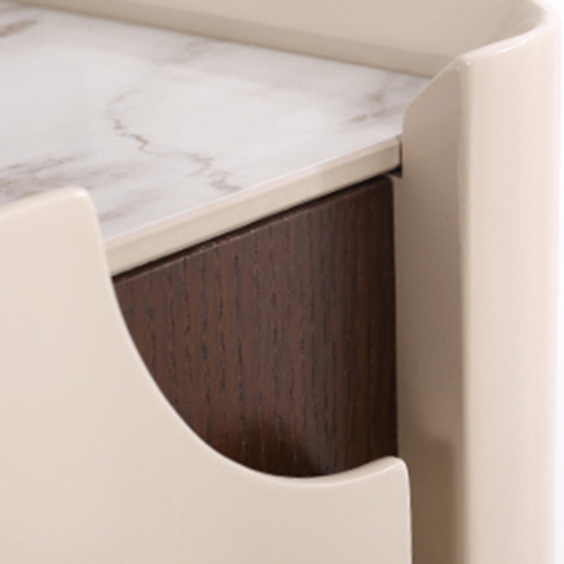 Contemporary Scandinavian Hidden Handle Asymmetry Bedside Table - 2 Drawers Titanium Alloy Base Nightstand For Bedroom Lumendat