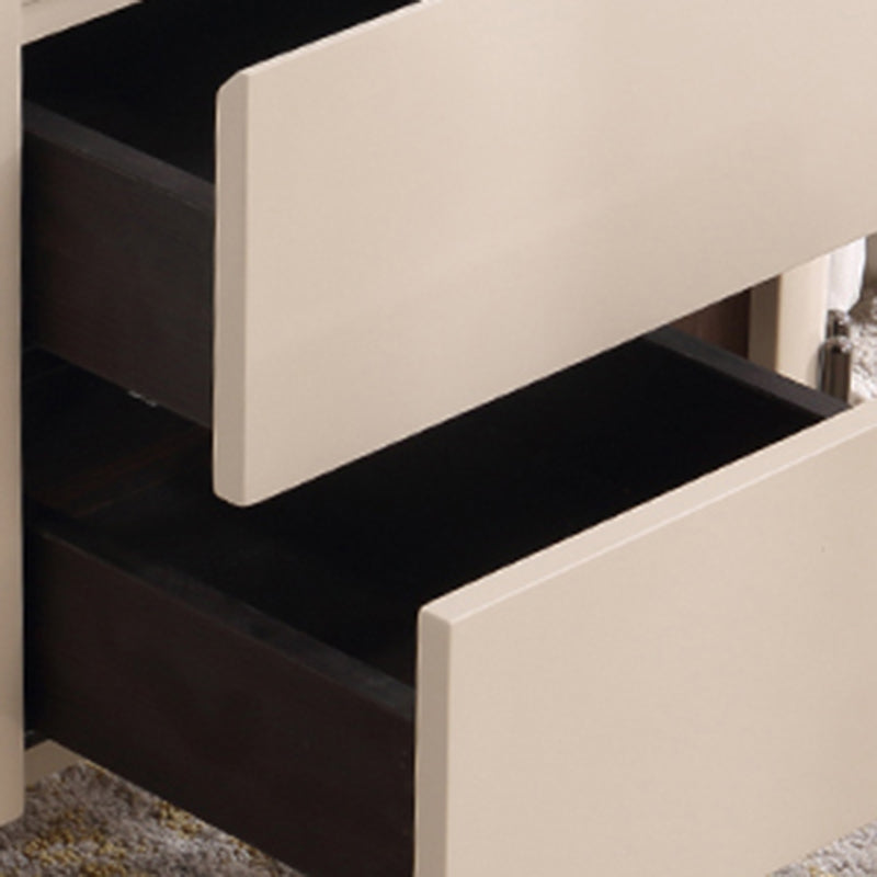 Contemporary Scandinavian Hidden Handle Asymmetry Bedside Table - 2 Drawers Titanium Alloy Base Nightstand For Bedroom Lumendat