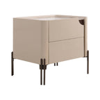 Contemporary Scandinavian Hidden Handle Asymmetry Bedside Table - 2 Drawers Titanium Alloy Base Nightstand For Bedroom Lumendat