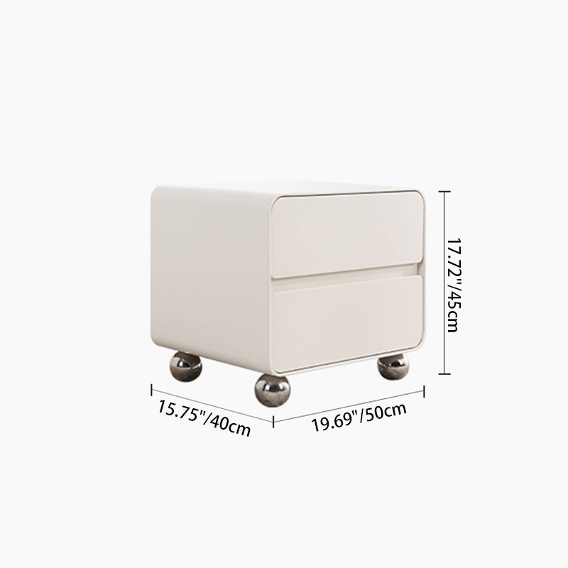 Contemporary Nordic Soft-Edge Curves Bedside Table - 2 Drawers Metal Ball Legs Nightstand For Bedroom Lumendat