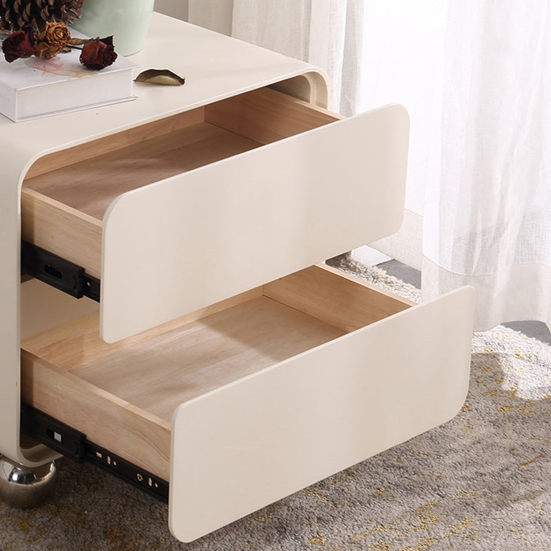 Contemporary Nordic Soft-Edge Curves Bedside Table - 2 Drawers Metal Ball Legs Nightstand For Bedroom Lumendat