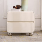 Contemporary Nordic Soft-Edge Curves Bedside Table - 2 Drawers Metal Ball Legs Nightstand For Bedroom Lumendat