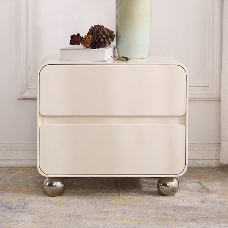 Contemporary Nordic Soft-Edge Curves Bedside Table - 2 Drawers Metal Ball Legs Nightstand For Bedroom Lumendat