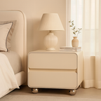Contemporary Nordic Soft-Edge Curves Bedside Table - 2 Drawers Metal Ball Legs Nightstand For Bedroom Lumendat