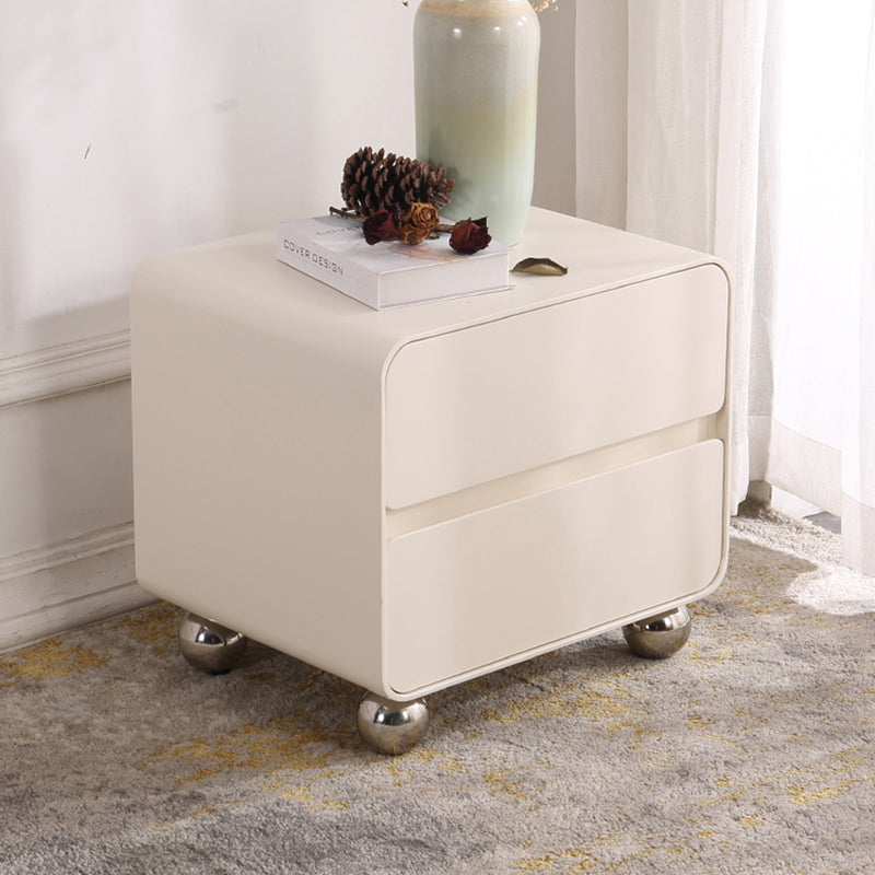 Contemporary Nordic Soft-Edge Curves Bedside Table - 2 Drawers Metal Ball Legs Nightstand For Bedroom Lumendat