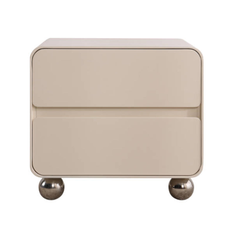 Contemporary Nordic Soft-Edge Curves Bedside Table - 2 Drawers Metal Ball Legs Nightstand For Bedroom Lumendat