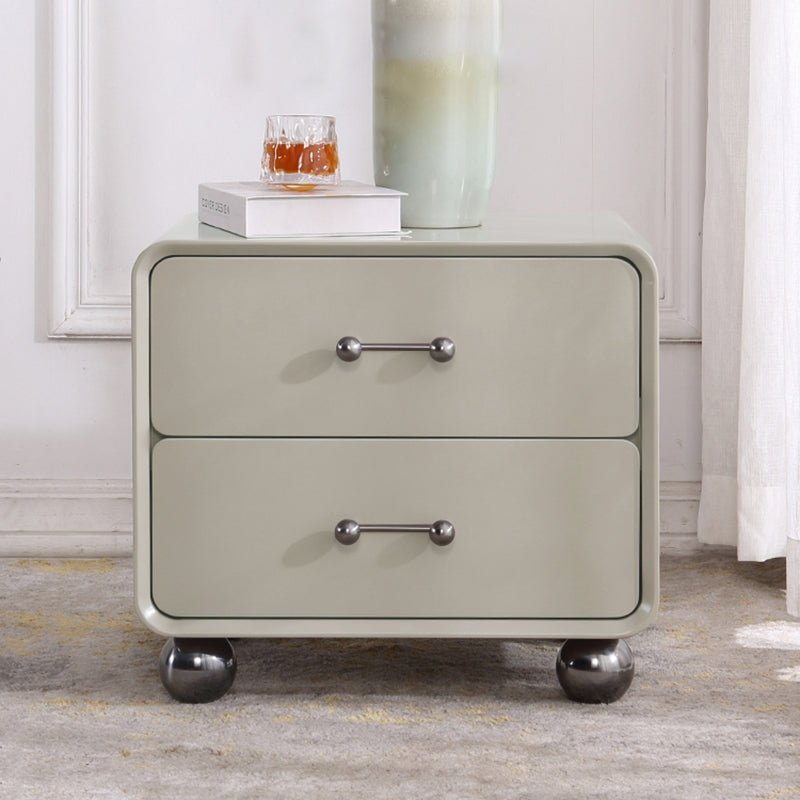 Contemporary Creative Soft Corners Metal Pulls Bedside Table - 2 Drawer Ball Legs Nightstand For Bedroom Lumendat
