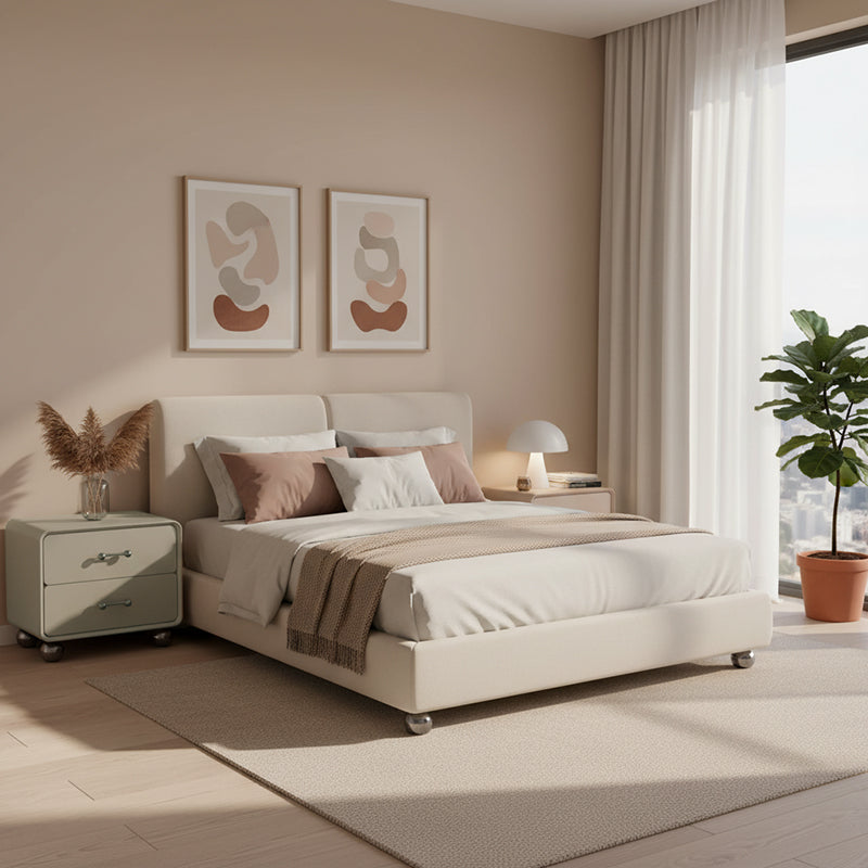 Contemporary Creative Soft Corners Metal Pulls Bedside Table - 2 Drawer Ball Legs Nightstand For Bedroom Lumendat