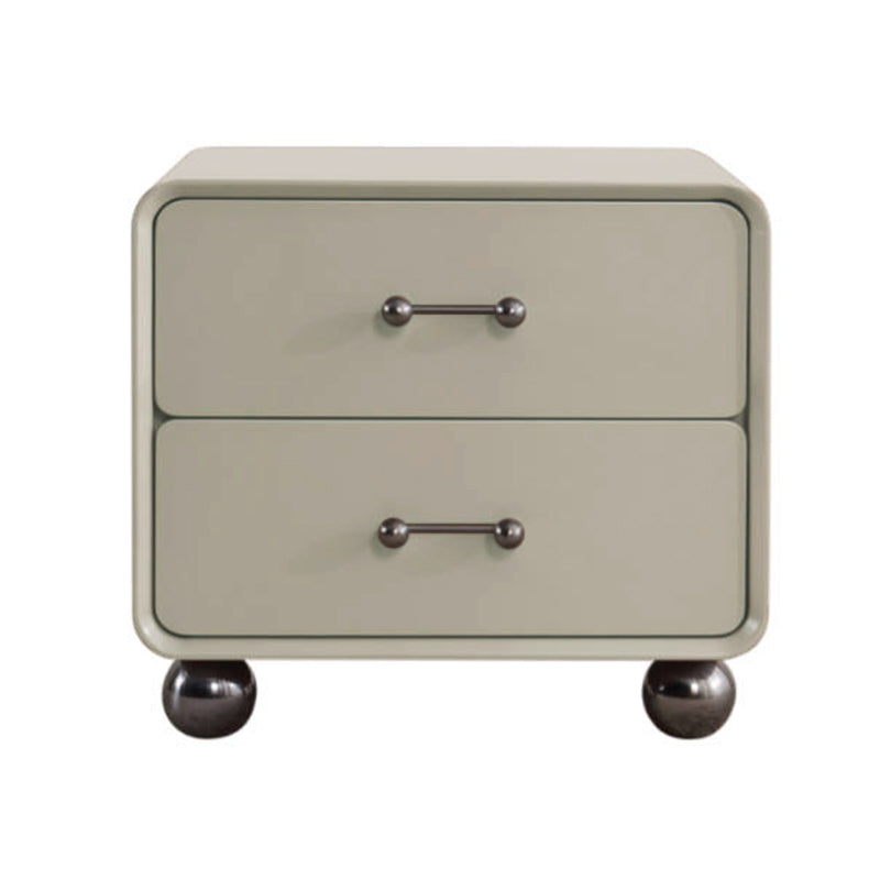 Contemporary Creative Soft Corners Metal Pulls Bedside Table - 2 Drawer Ball Legs Nightstand For Bedroom Lumendat