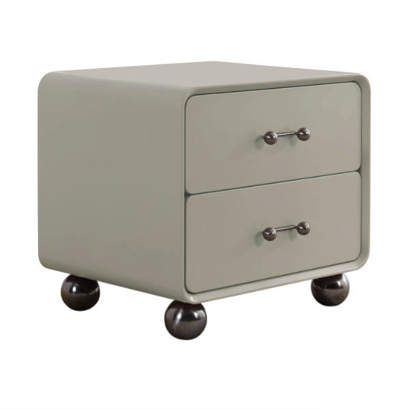 Contemporary Creative Soft Corners Metal Pulls Bedside Table - 2 Drawer Ball Legs Nightstand For Bedroom Lumendat