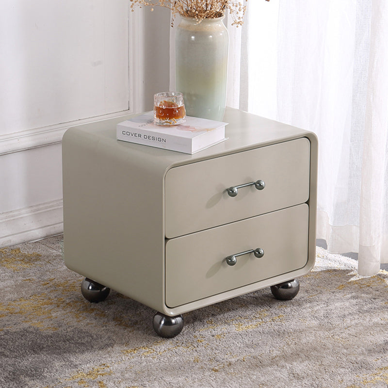 Contemporary Creative Soft Corners Metal Pulls Bedside Table - 2 Drawer Ball Legs Nightstand For Bedroom Lumendat