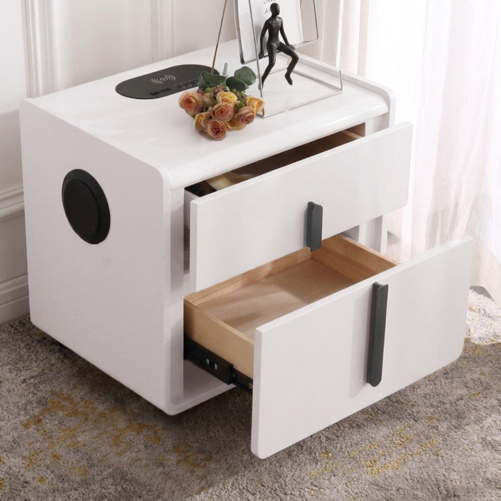 Contemporary Creative Smart Wireless Charger Bedside Table - 2 Drawers Square Nightstand For Bedroom Lumendat