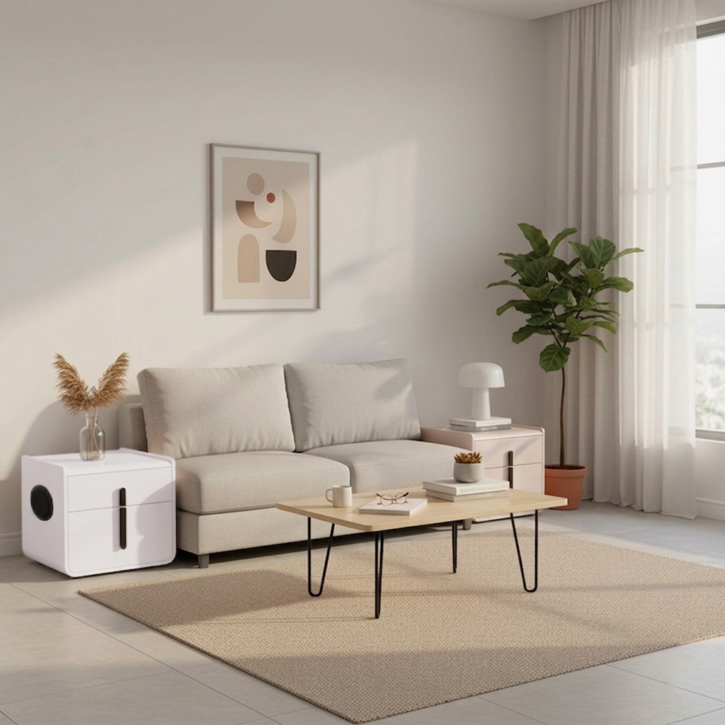Contemporary Creative Smart Wireless Charger Bedside Table - 2 Drawers Square Nightstand For Bedroom Lumendat