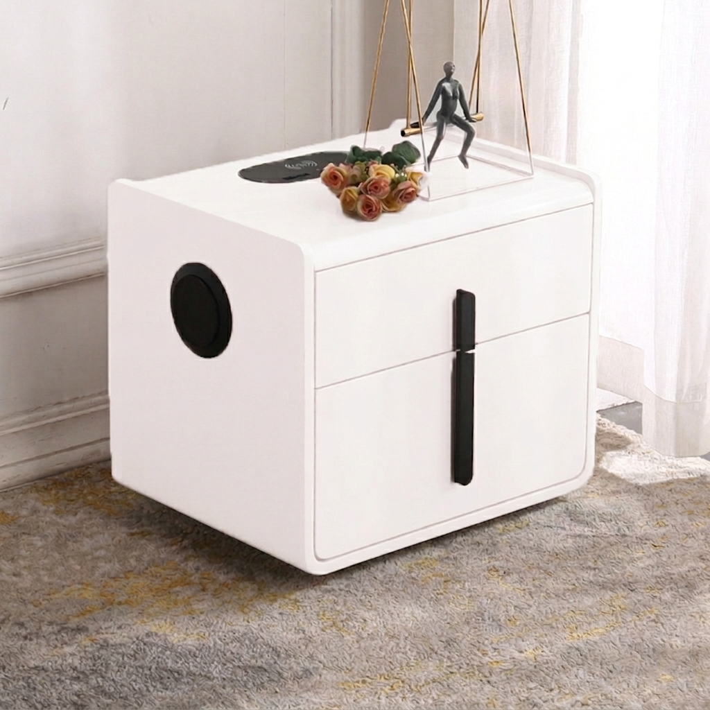 Contemporary Creative Smart Wireless Charger Bedside Table - 2 Drawers Square Nightstand For Bedroom Lumendat