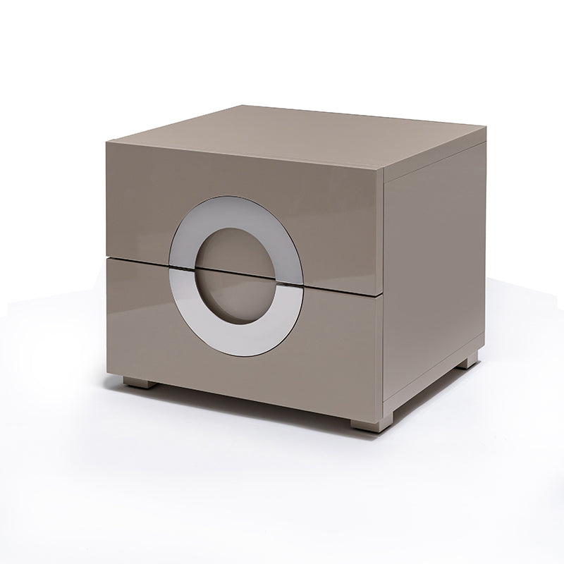 Modern Minimalist Circle Handle Nightstand - Eco MDF 2 Drawers Bedside Table For Bedroom Lumendat