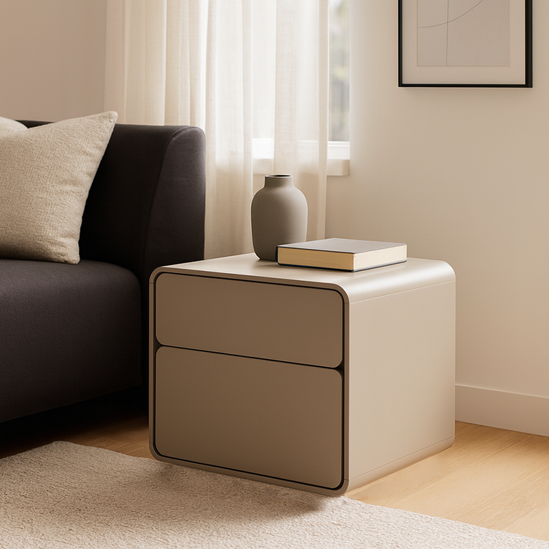 Modern Minimalist Smooth Edge 2 Drawers Nightstand - Curved Corners Bedside Table For Bedroom Lumendat